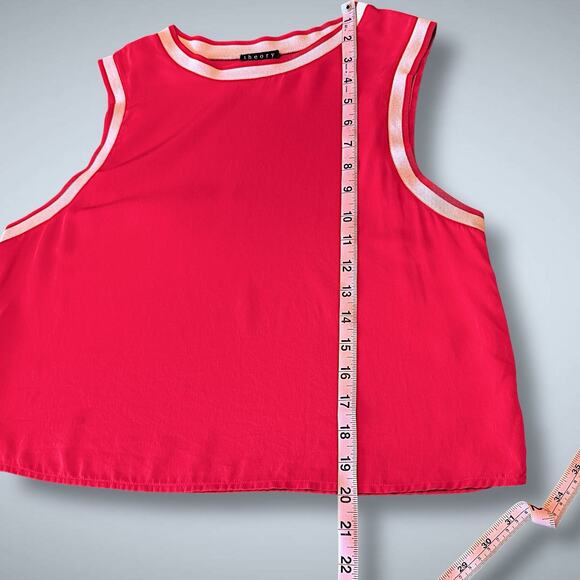Theory Bonda Silk Tank Top Red White Trim Sleeveless Knit Collar Quiet Luxury M - Picture 10 of 13